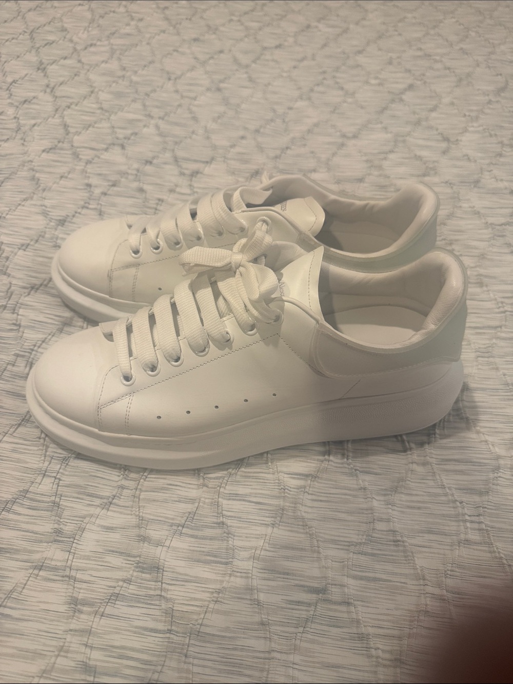 Alexander McQueen Cream Leather Platform Sneakers